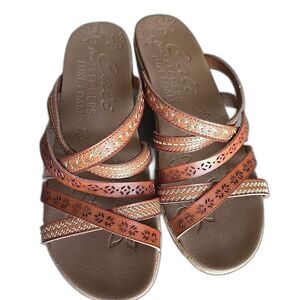 Skechers Women's Beverlee Tiger Posse Cork Wedge Strappy Slide Sandal Size 7